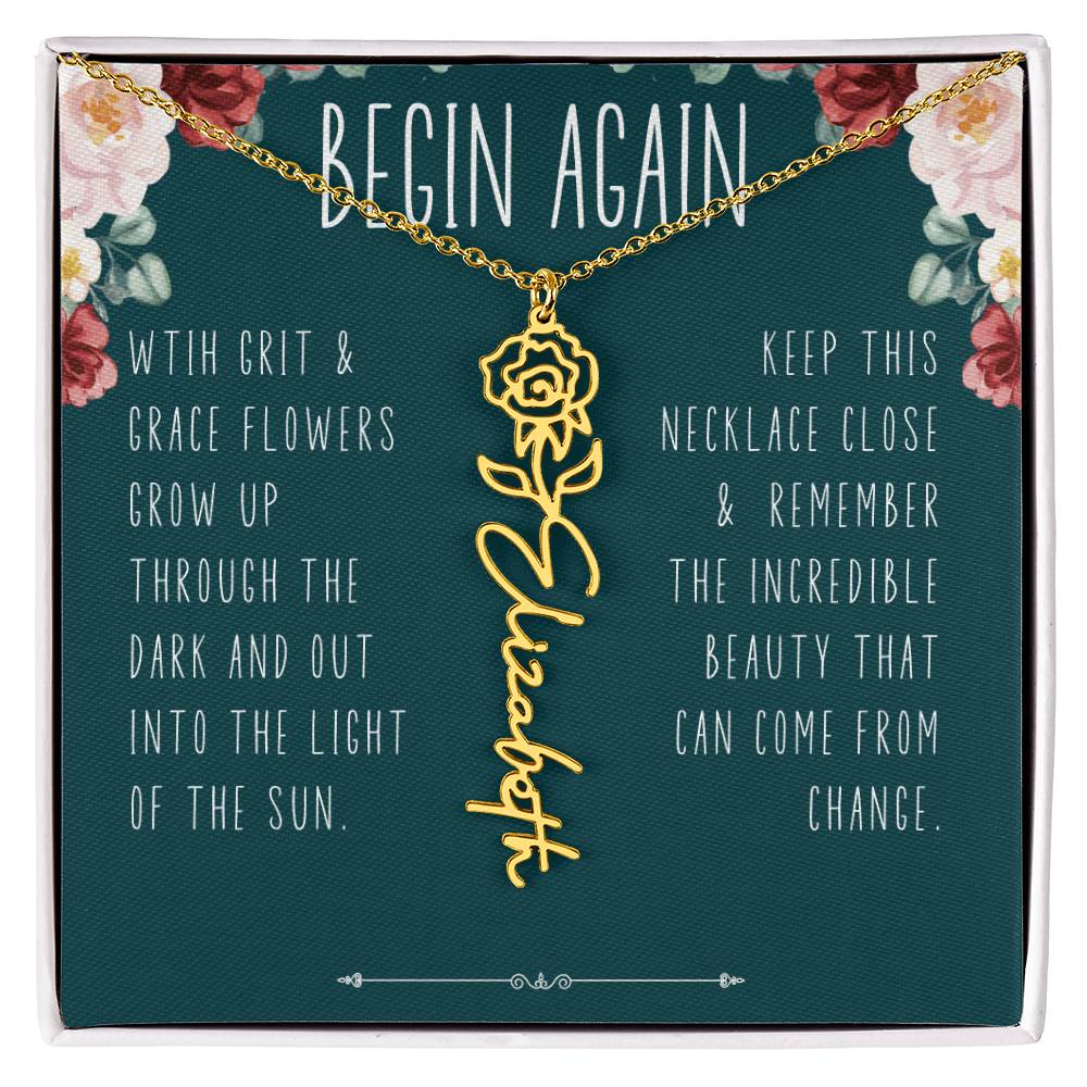 Begin Again Personalized Birth Flower Name Necklace Encouragement Gift for Her