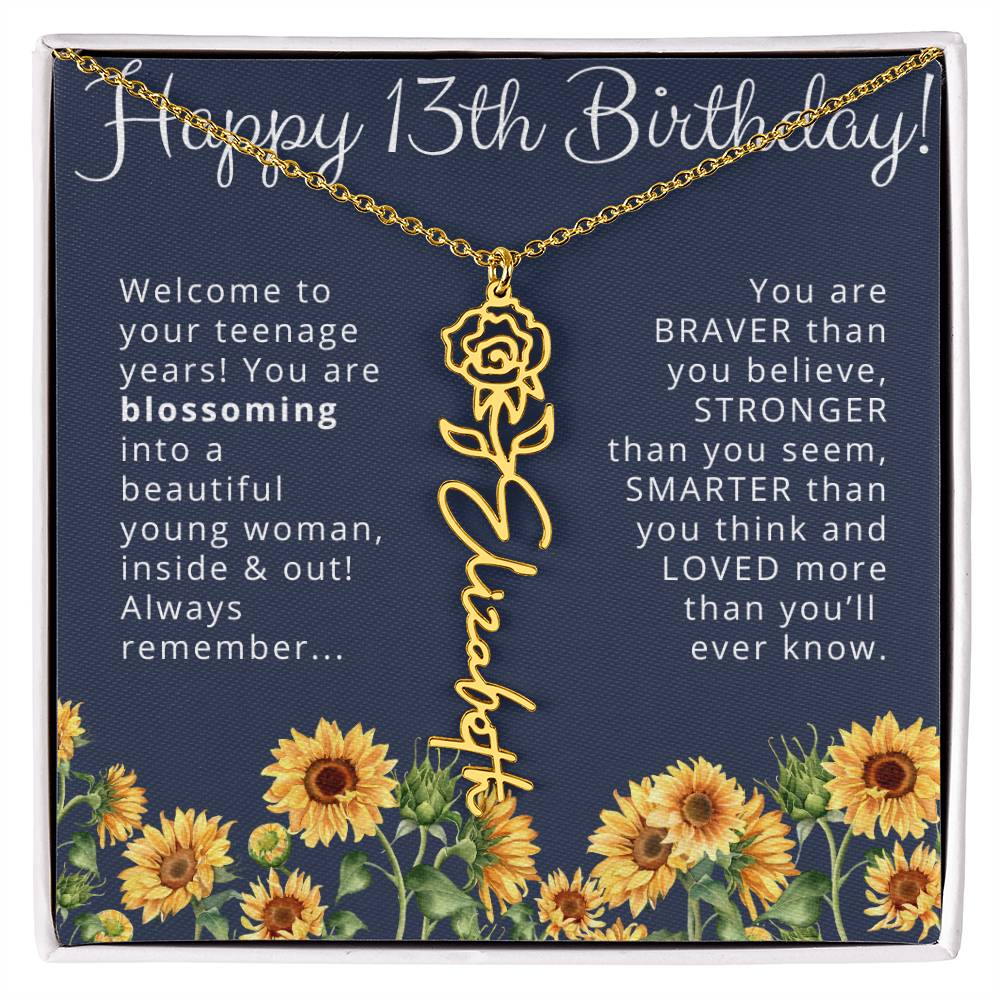 13th Birthday Gift Birth Month Flower Necklace