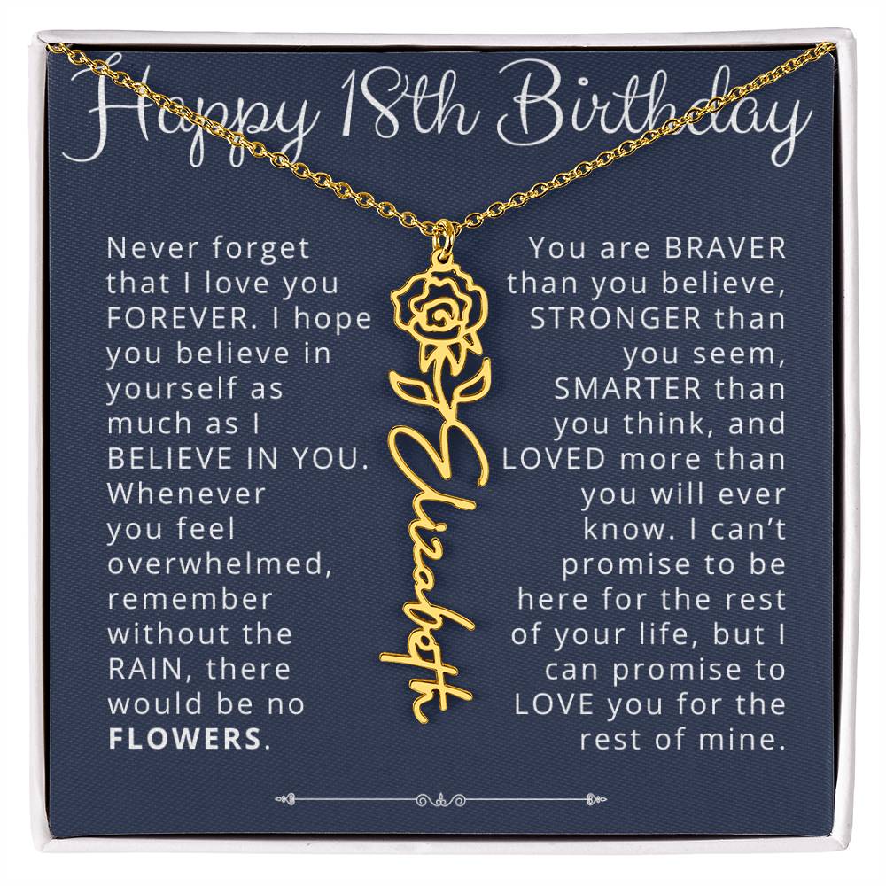 18th Birthday Birth Flower Name Necklace