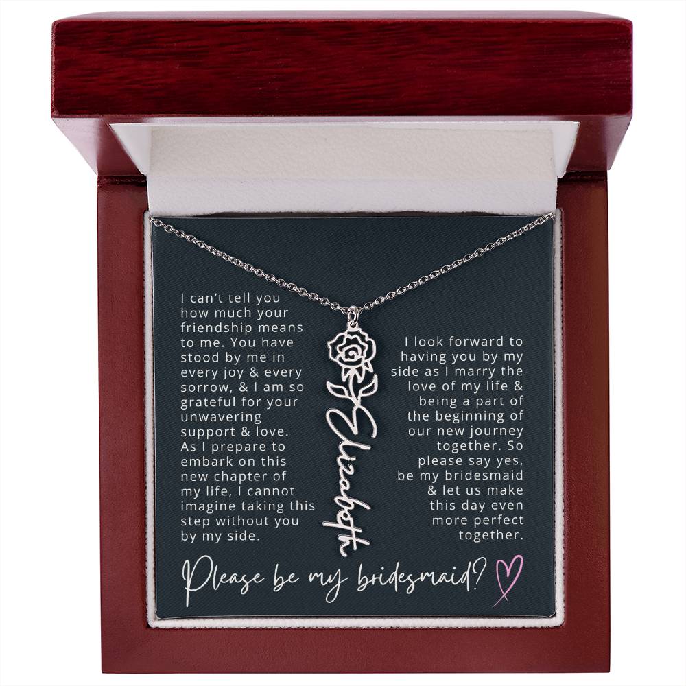 Bridesmaid Proposal Custom Name Necklace with Birth Month Flower Bridal Party Gift