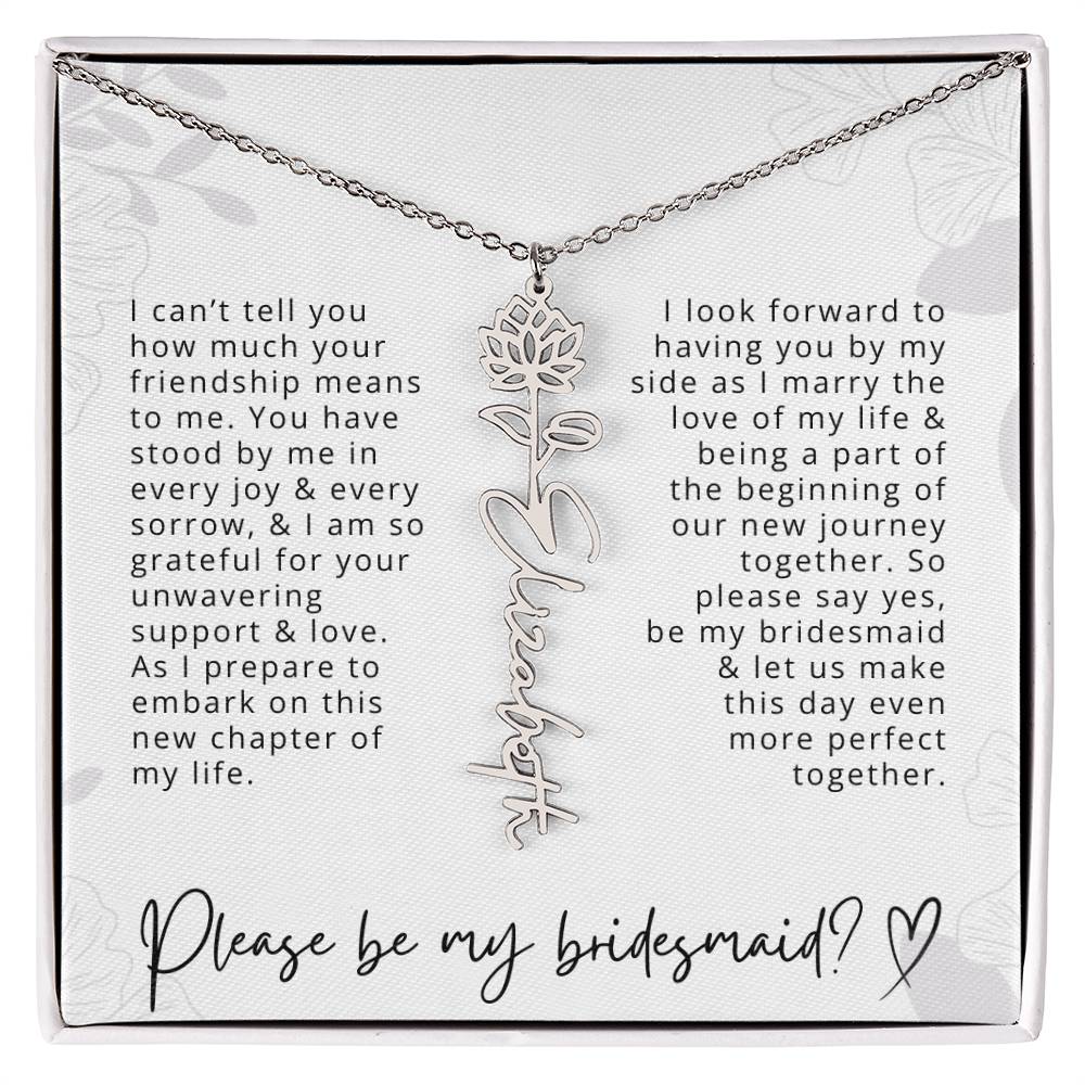 Bridesmaid Gift Script Name Necklaces Personalized Name and Birth Month Flower