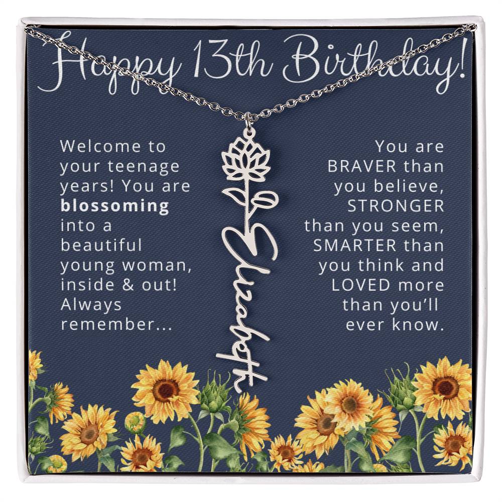 13th Birthday Gift Birth Month Flower Necklace