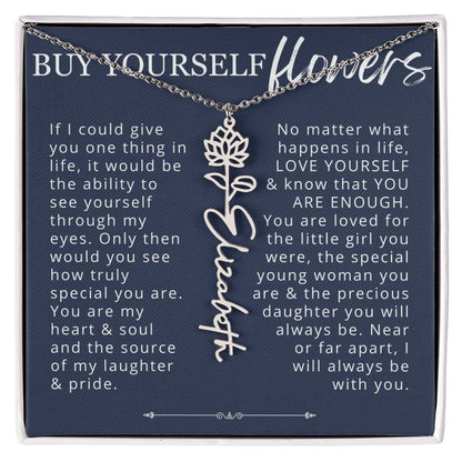 Custom Name Necklace With Birth Flower Gift for Daughter from Dad, Mom Mother Daughter Gift