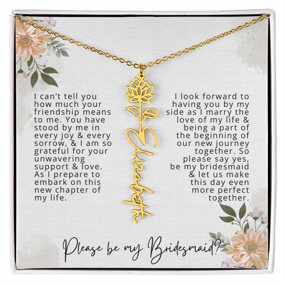 Bridesmaid Proposal Personalized Birth Flower Name Necklace Gift for Bridesmaid