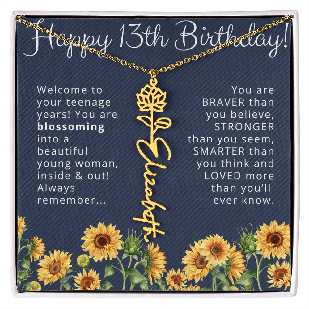 13th Birthday Gift Birth Month Flower Necklace