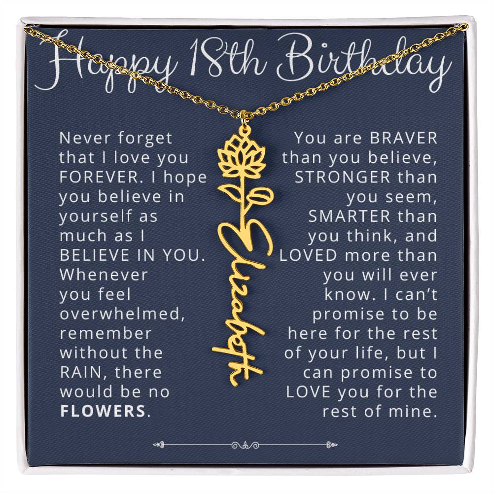 18th Birthday Birth Flower Name Necklace