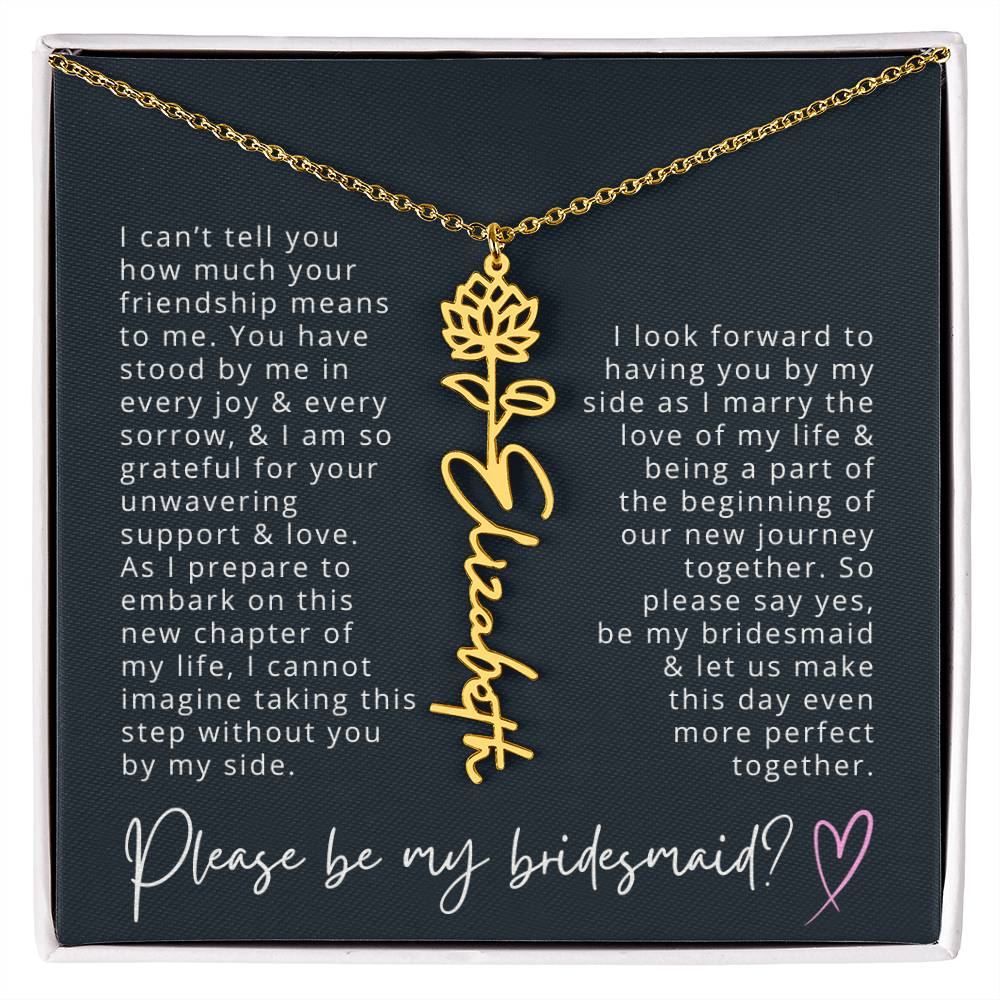 Bridesmaid Proposal Custom Name Necklace with Birth Month Flower Bridal Party Gift