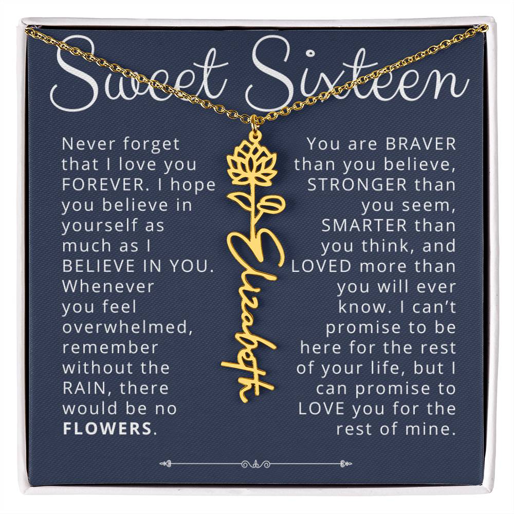 Sweet Sixteen Birthday Gift Birth Month Flower Necklace