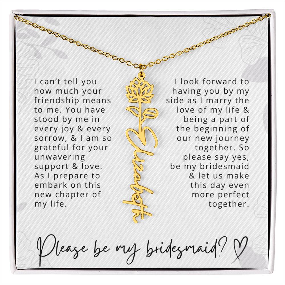 Bridesmaid Gift Script Name Necklaces Personalized Name and Birth Month Flower