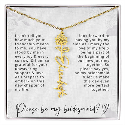 Bridesmaid Gift Script Name Necklaces Personalized Name and Birth Month Flower