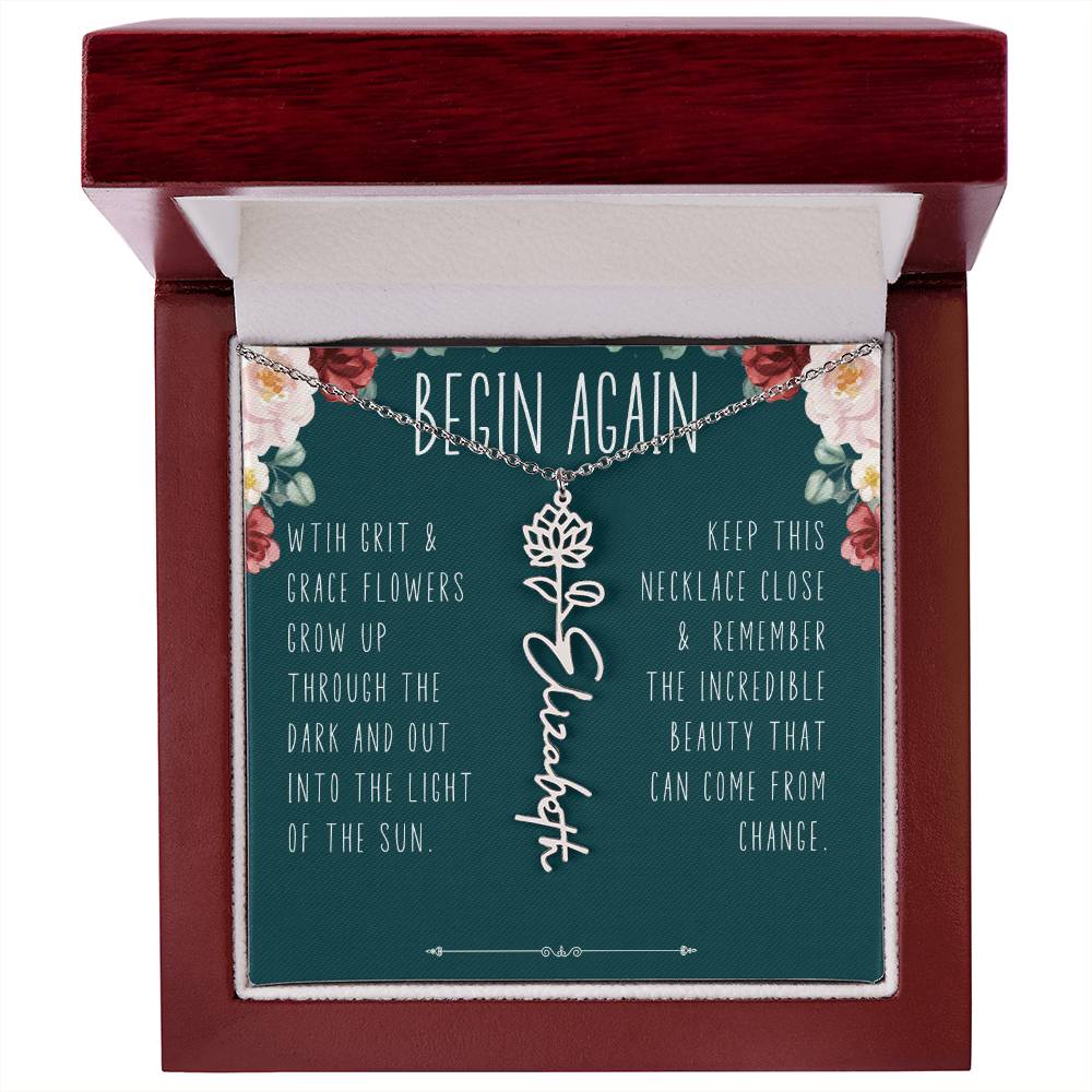 Begin Again Personalized Birth Flower Name Necklace Encouragement Gift for Her