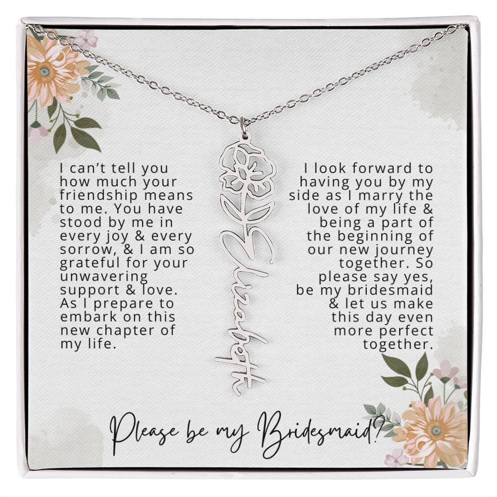 Bridesmaid Proposal Personalized Birth Flower Name Necklace Gift for Bridesmaid