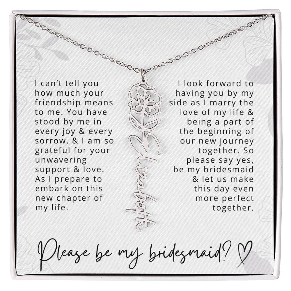 Bridesmaid Gift Script Name Necklaces Personalized Name and Birth Month Flower