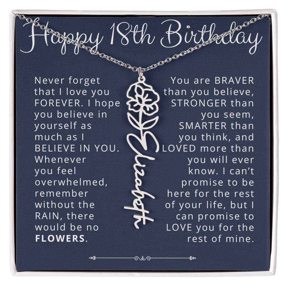 18th Birthday Birth Flower Name Necklace