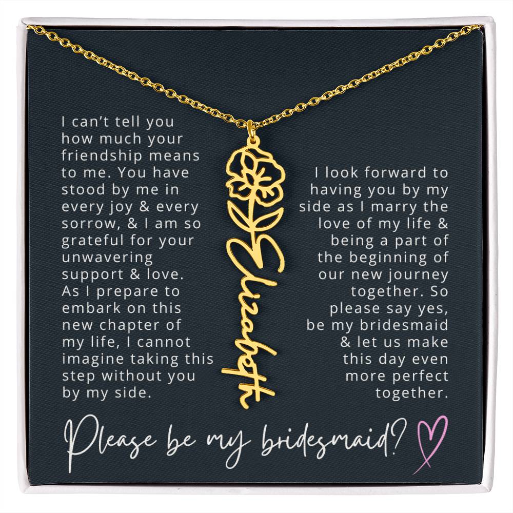 Bridesmaid Proposal Custom Name Necklace with Birth Month Flower Bridal Party Gift