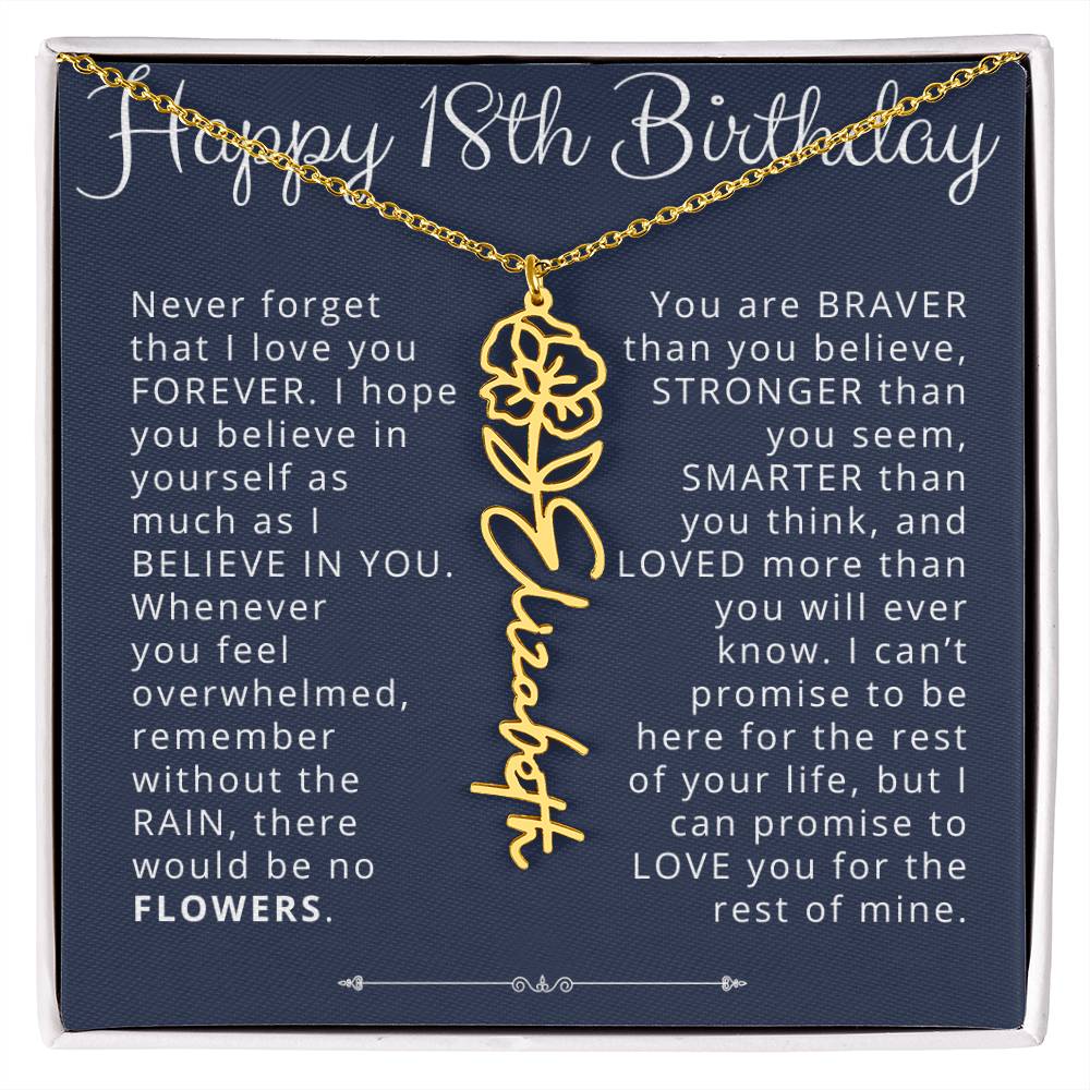 18th Birthday Birth Flower Name Necklace