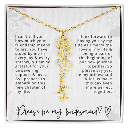 Bridesmaid Gift Script Name Necklaces Personalized Name and Birth Month Flower