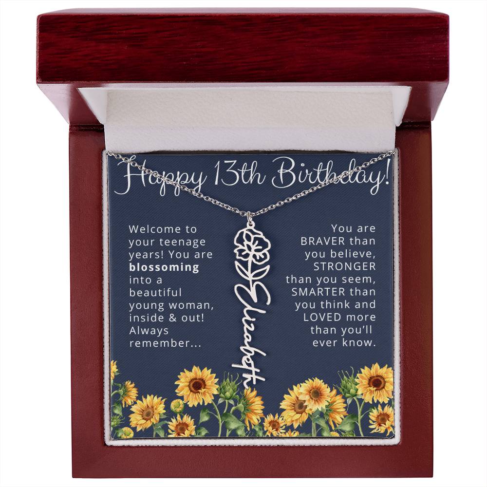 13th Birthday Gift Birth Month Flower Necklace