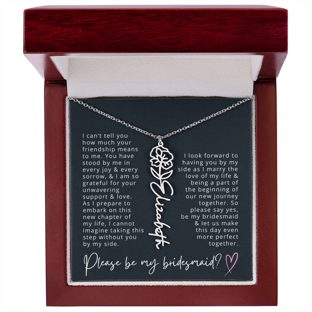 Bridesmaid Proposal Custom Name Necklace with Birth Month Flower Bridal Party Gift