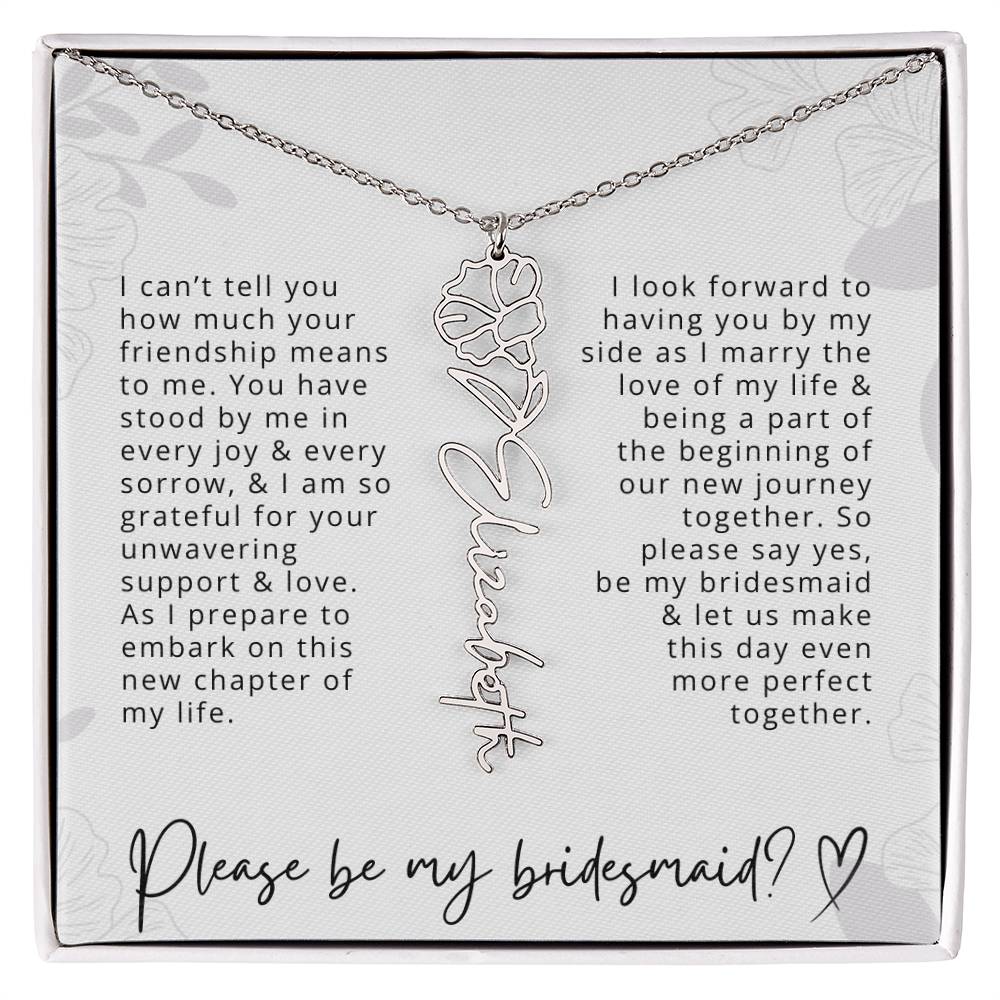 Bridesmaid Gift Script Name Necklaces Personalized Name and Birth Month Flower