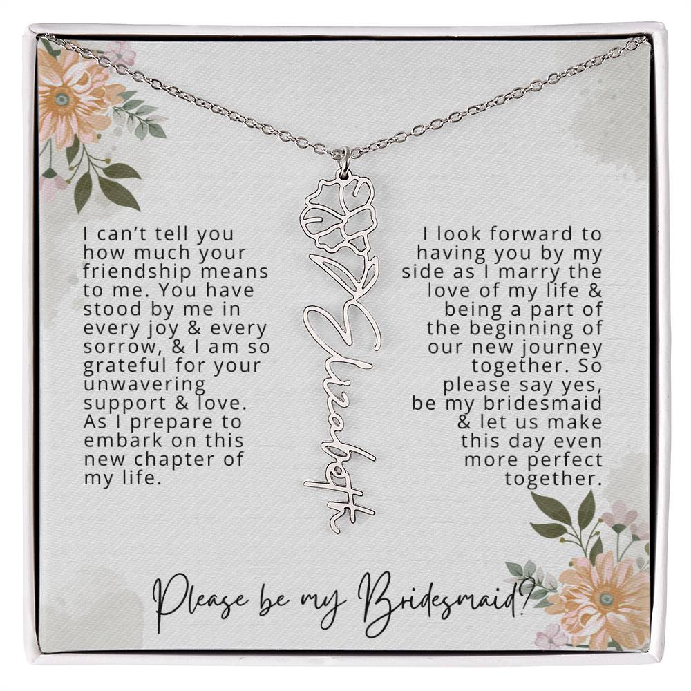 Bridesmaid Proposal Personalized Birth Flower Name Necklace Gift for Bridesmaid