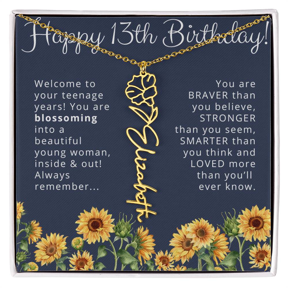 13th Birthday Gift Birth Month Flower Necklace