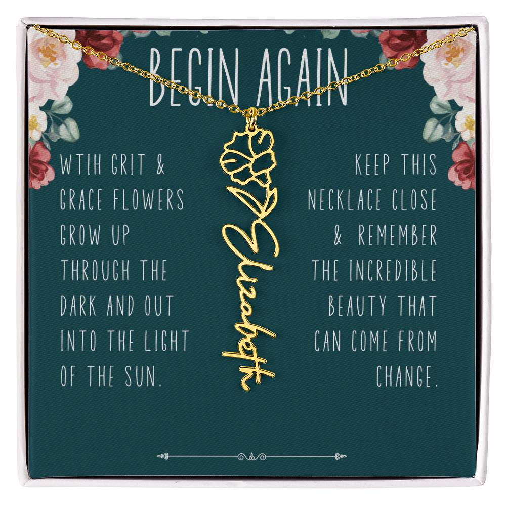 Begin Again Personalized Birth Flower Name Necklace Encouragement Gift for Her