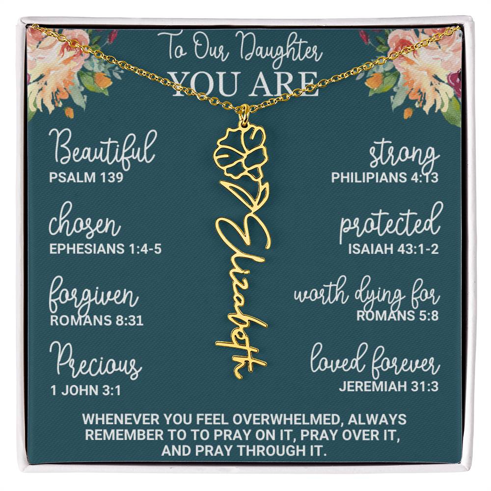 To Our Daughter Personalized Birth Flower Necklace Custom Name Necklace Floral Name Necklace Custom Name Jewelry
