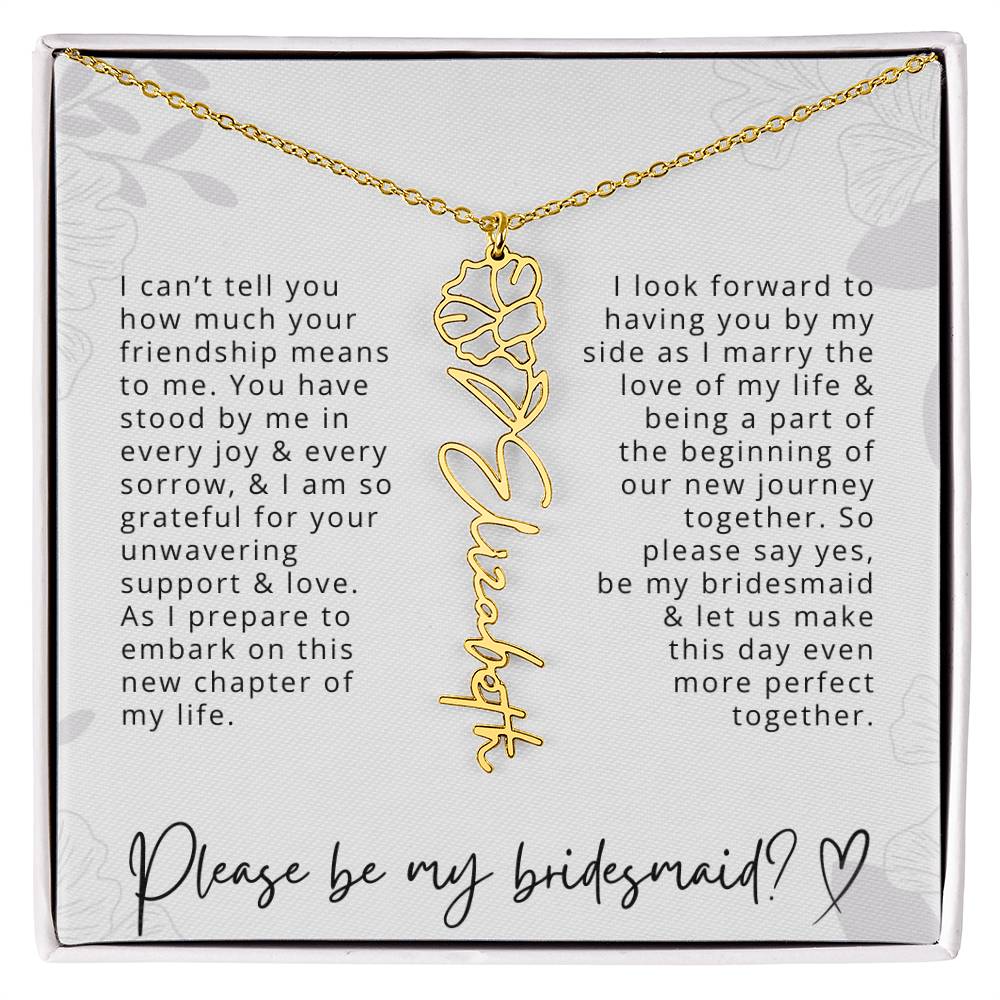 Bridesmaid Gift Script Name Necklaces Personalized Name and Birth Month Flower