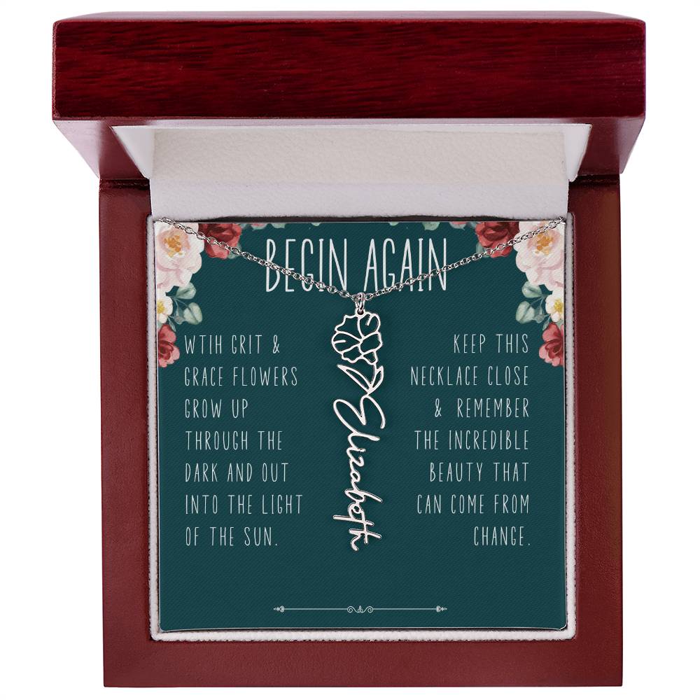 Begin Again Personalized Birth Flower Name Necklace Encouragement Gift for Her