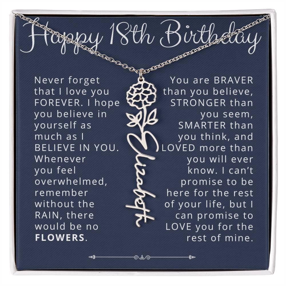 18th Birthday Birth Flower Name Necklace