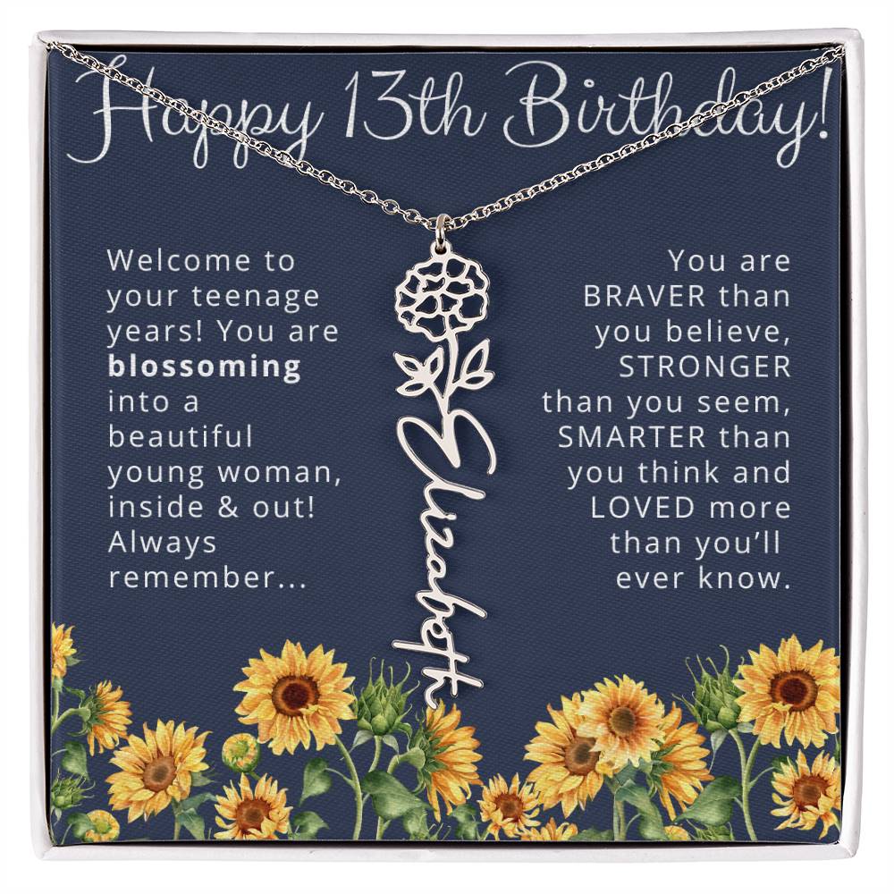 13th Birthday Gift Birth Month Flower Necklace