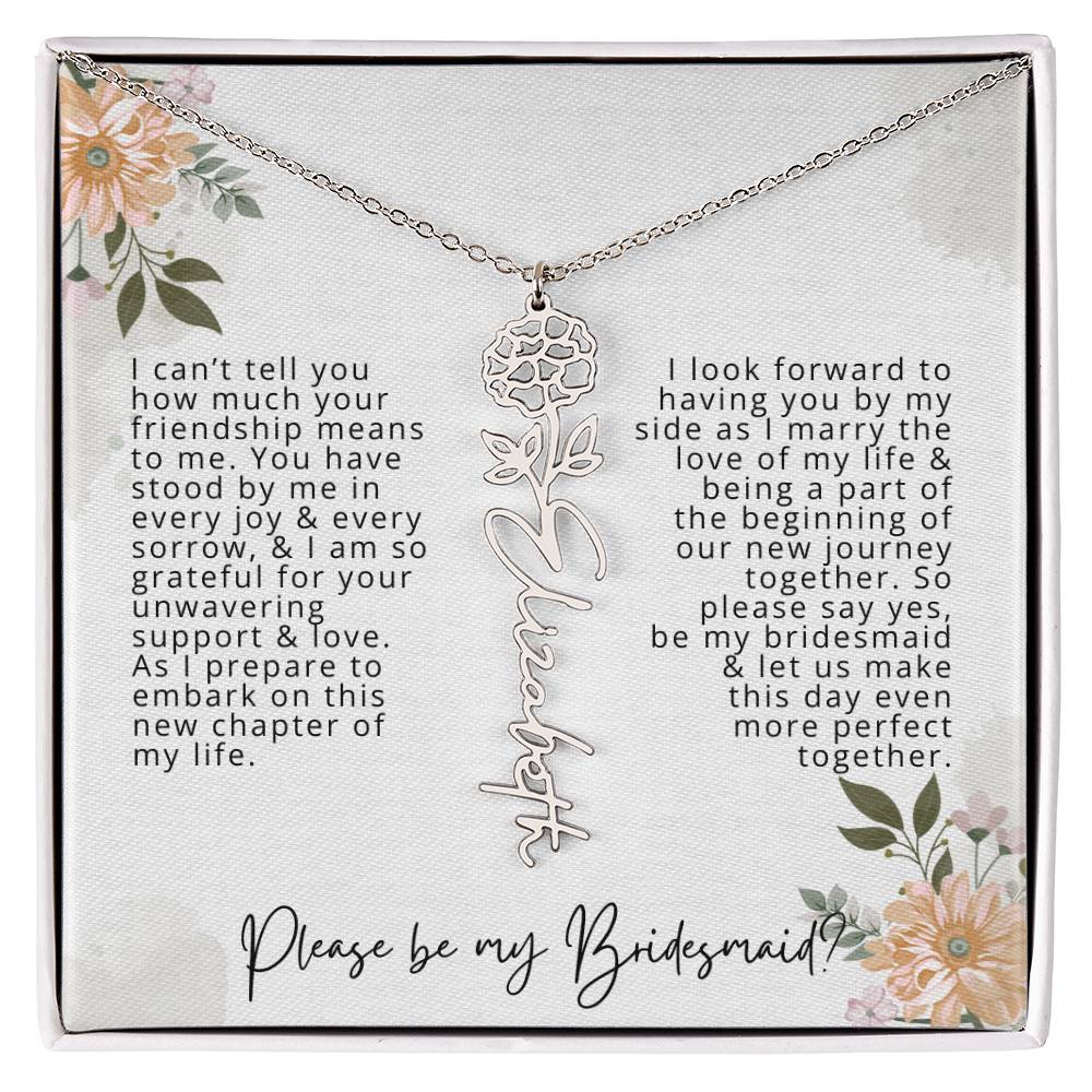 Bridesmaid Proposal Personalized Birth Flower Name Necklace Gift for Bridesmaid