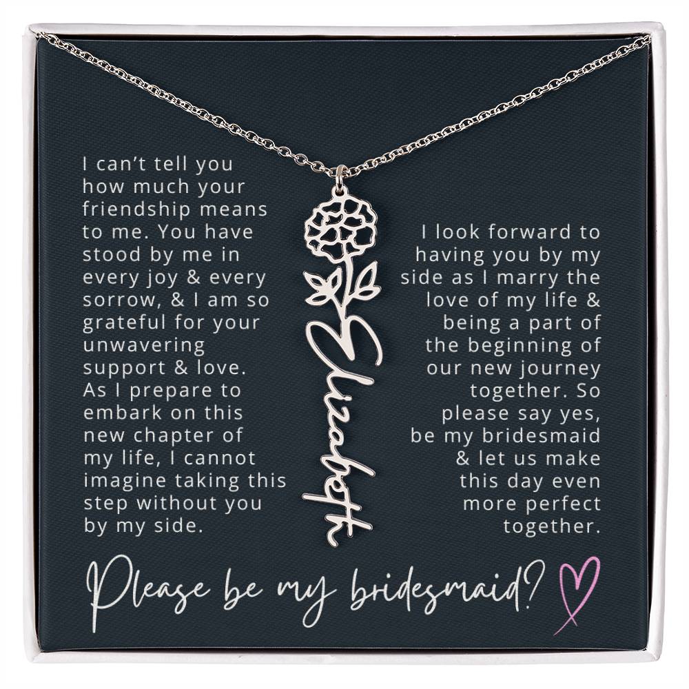 Bridesmaid Proposal Custom Name Necklace with Birth Month Flower Bridal Party Gift