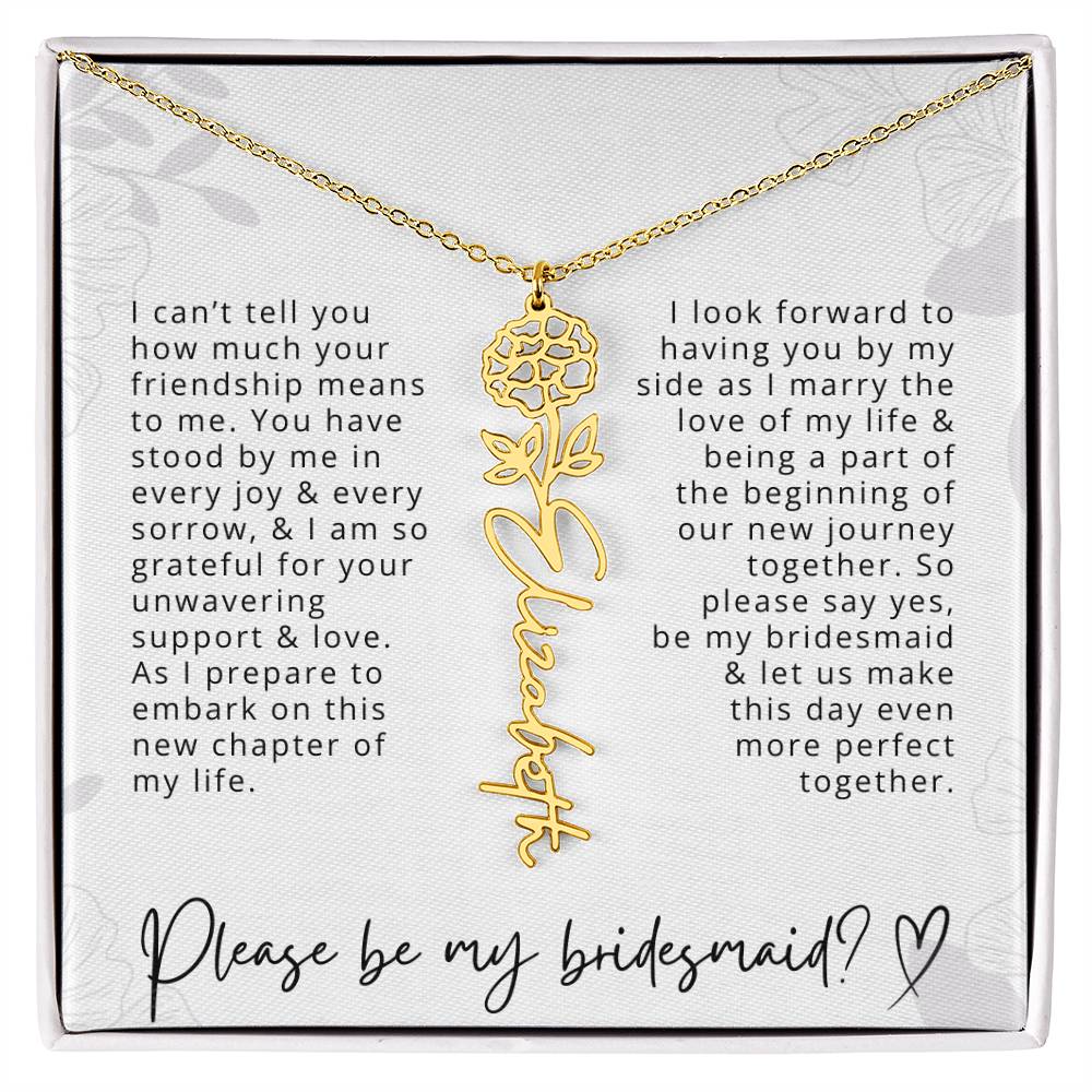 Bridesmaid Gift Script Name Necklaces Personalized Name and Birth Month Flower