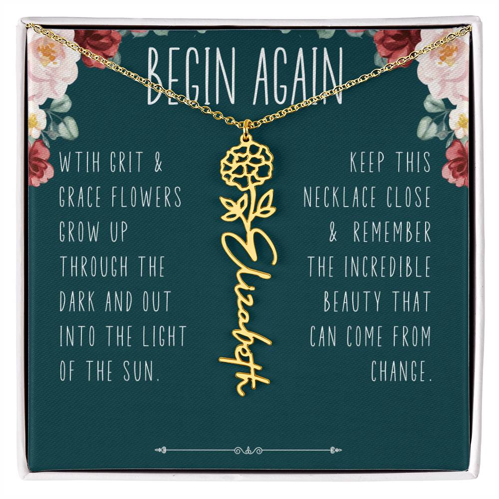 Begin Again Personalized Birth Flower Name Necklace Encouragement Gift for Her