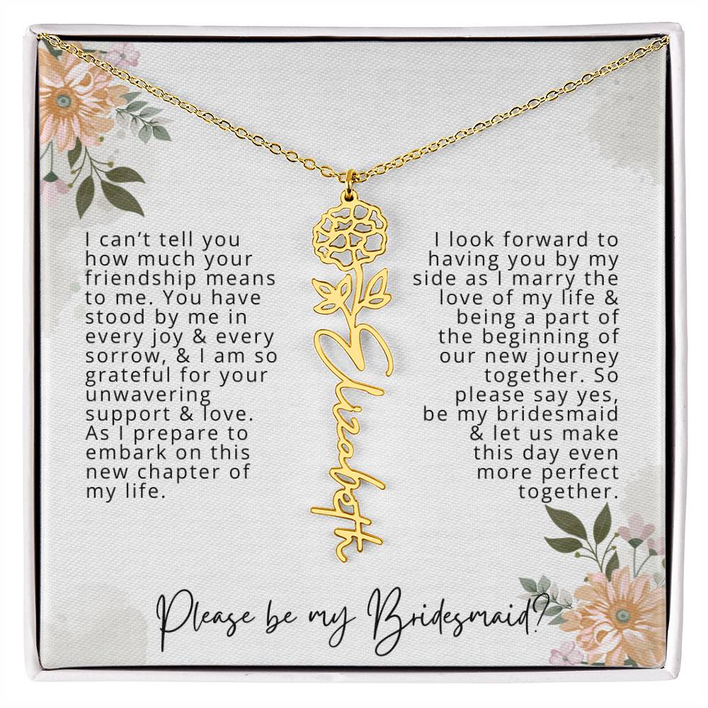 Bridesmaid Proposal Personalized Birth Flower Name Necklace Gift for Bridesmaid