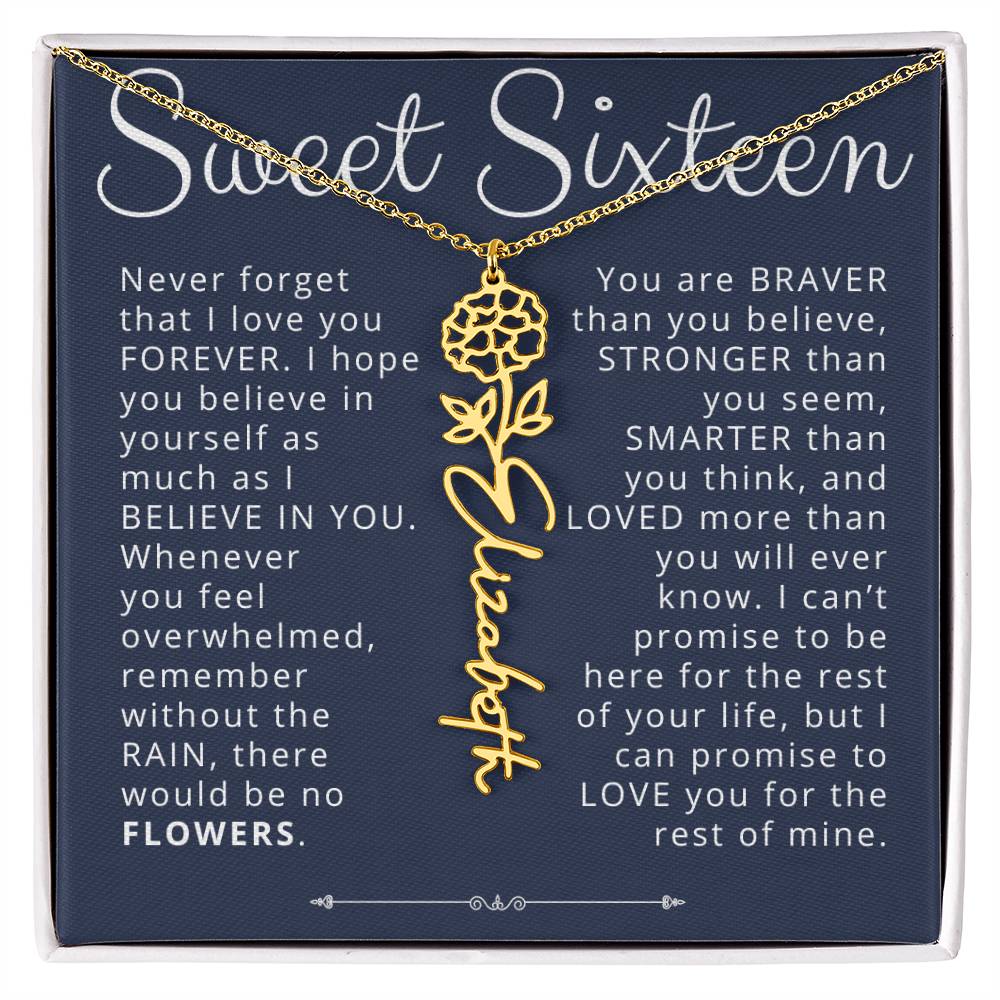 Sweet Sixteen Birthday Gift Birth Month Flower Necklace