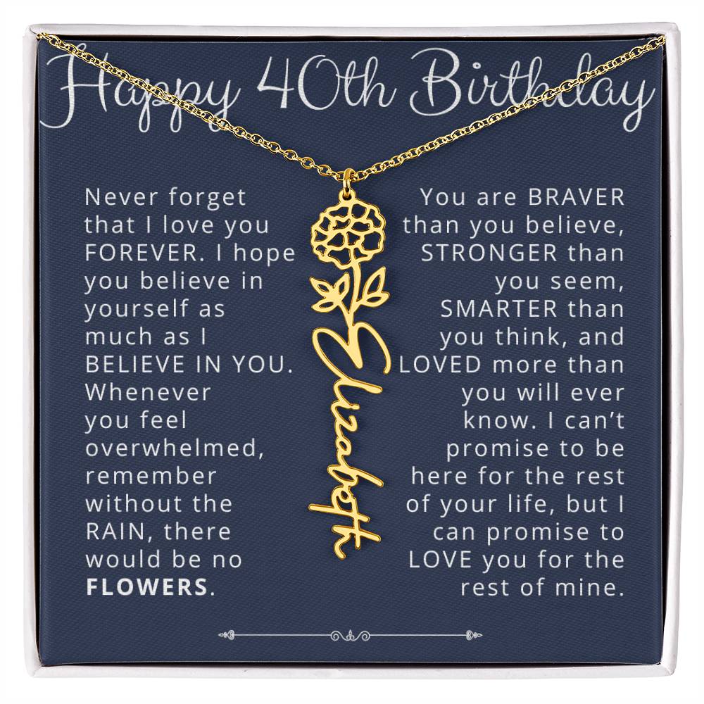 40th Birthday Gift Personalized Birth Flower Name Necklace