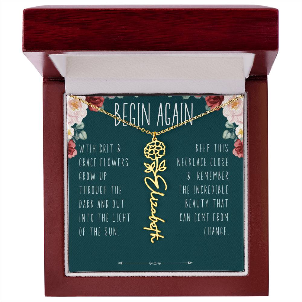 Begin Again Personalized Birth Flower Name Necklace Encouragement Gift for Her