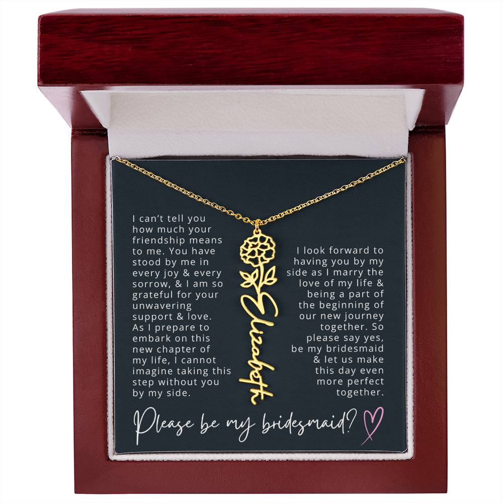 Bridesmaid Proposal Custom Name Necklace with Birth Month Flower Bridal Party Gift