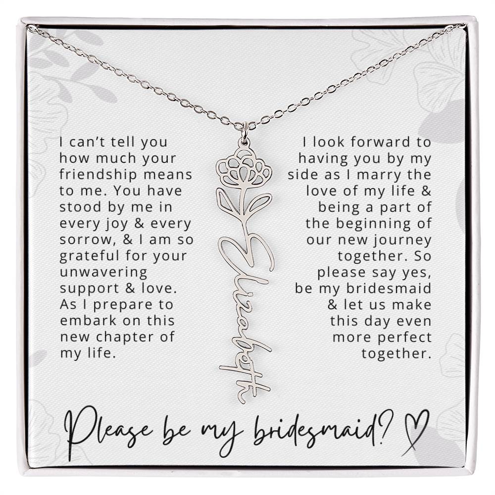 Bridesmaid Gift Script Name Necklaces Personalized Name and Birth Month Flower