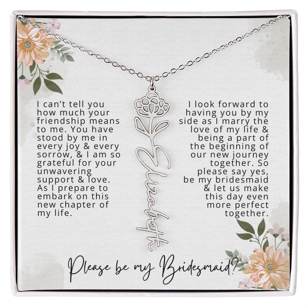 Bridesmaid Proposal Personalized Birth Flower Name Necklace Gift for Bridesmaid