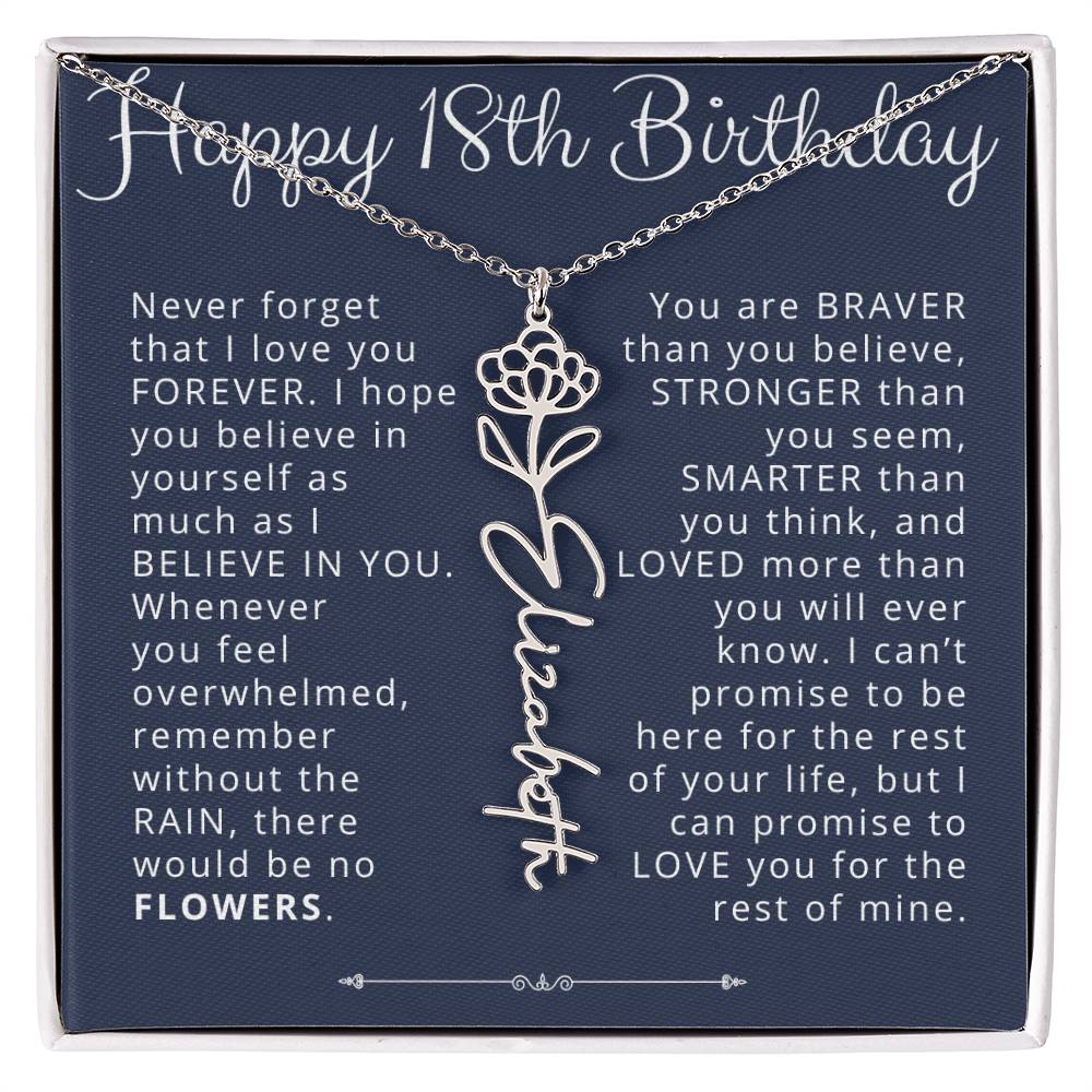 18th Birthday Birth Flower Name Necklace