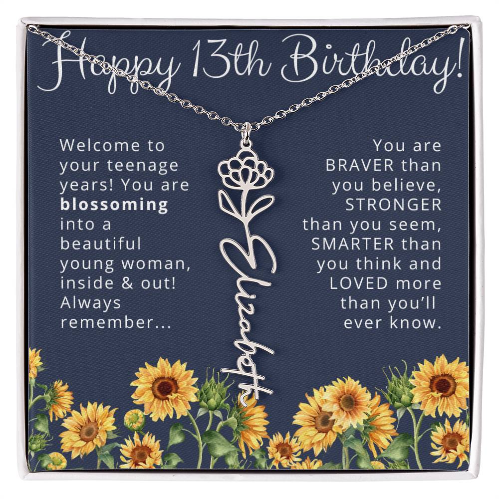 13th Birthday Gift Birth Month Flower Necklace