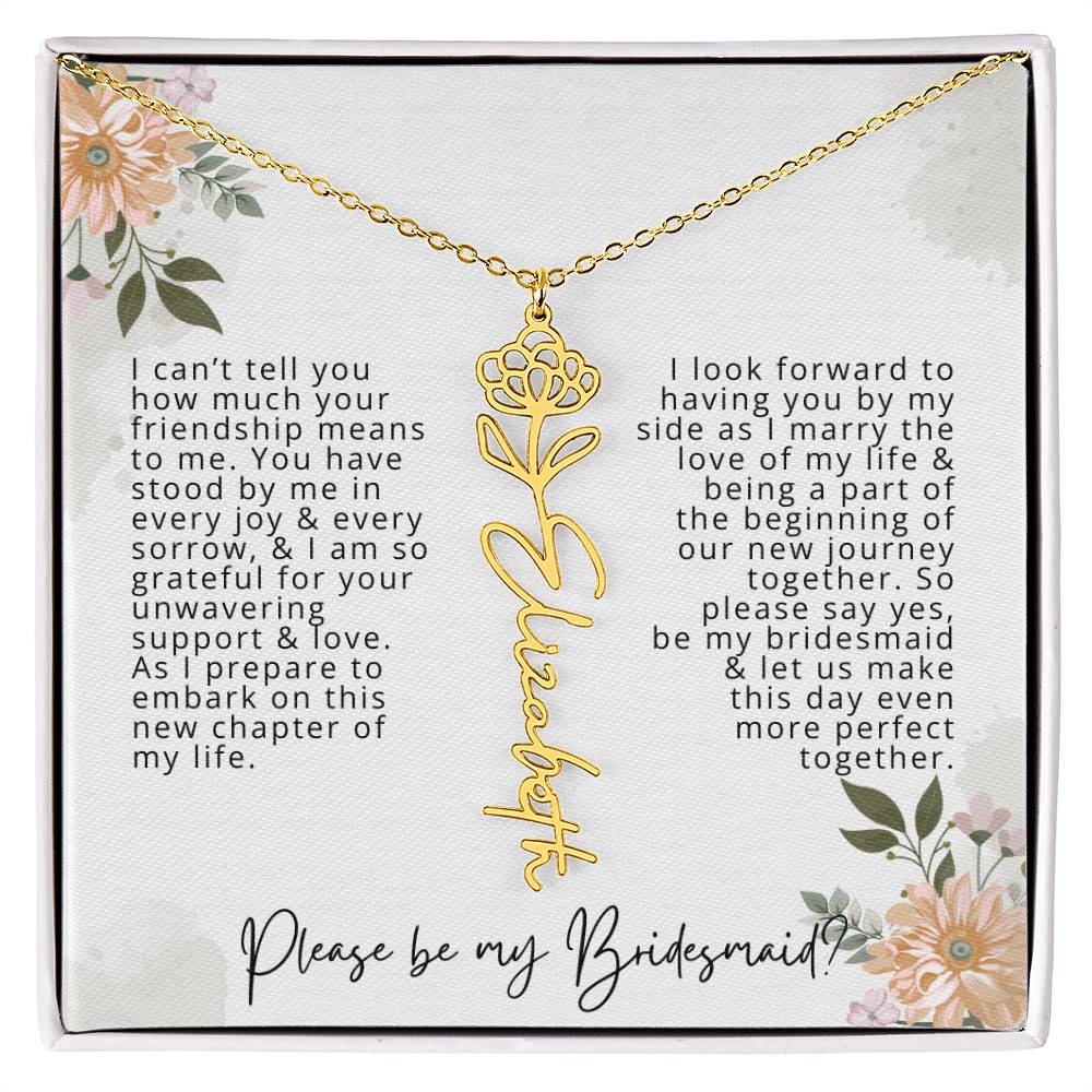 Bridesmaid Proposal Personalized Birth Flower Name Necklace Gift for Bridesmaid