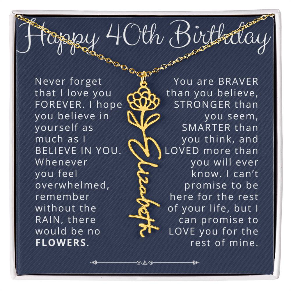 40th Birthday Gift Personalized Birth Flower Name Necklace