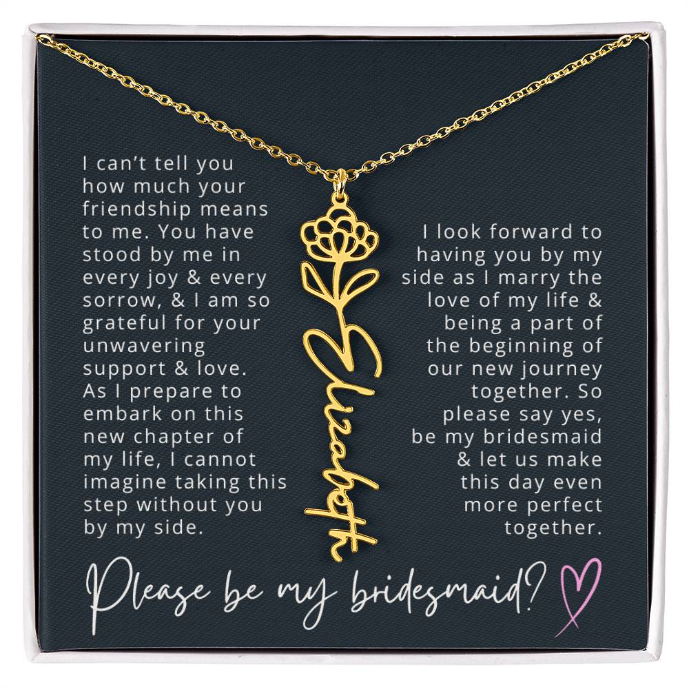 Bridesmaid Proposal Custom Name Necklace with Birth Month Flower Bridal Party Gift