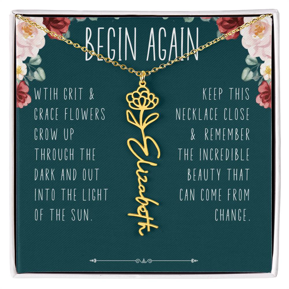 Begin Again Personalized Birth Flower Name Necklace Encouragement Gift for Her