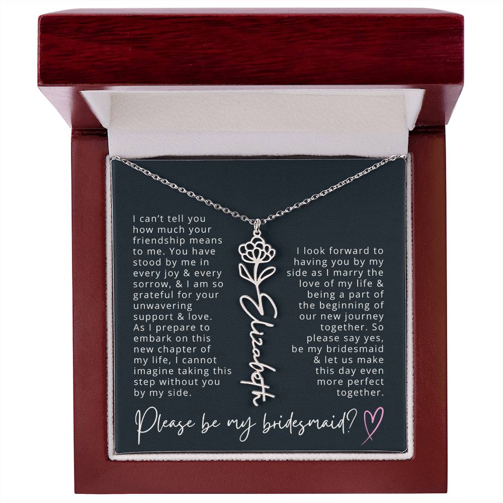 Bridesmaid Proposal Custom Name Necklace with Birth Month Flower Bridal Party Gift